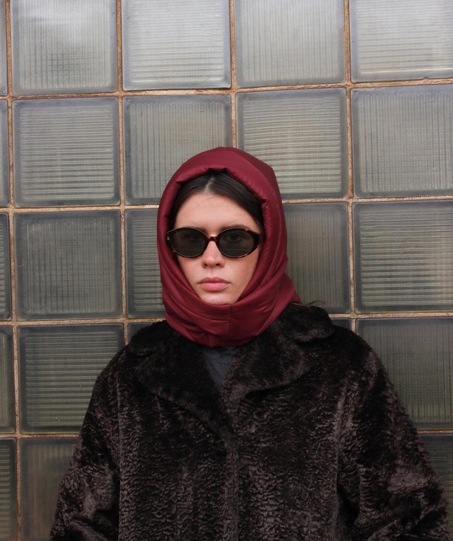 Pillow Puffer Headscarf - Balaclava in Burgundy