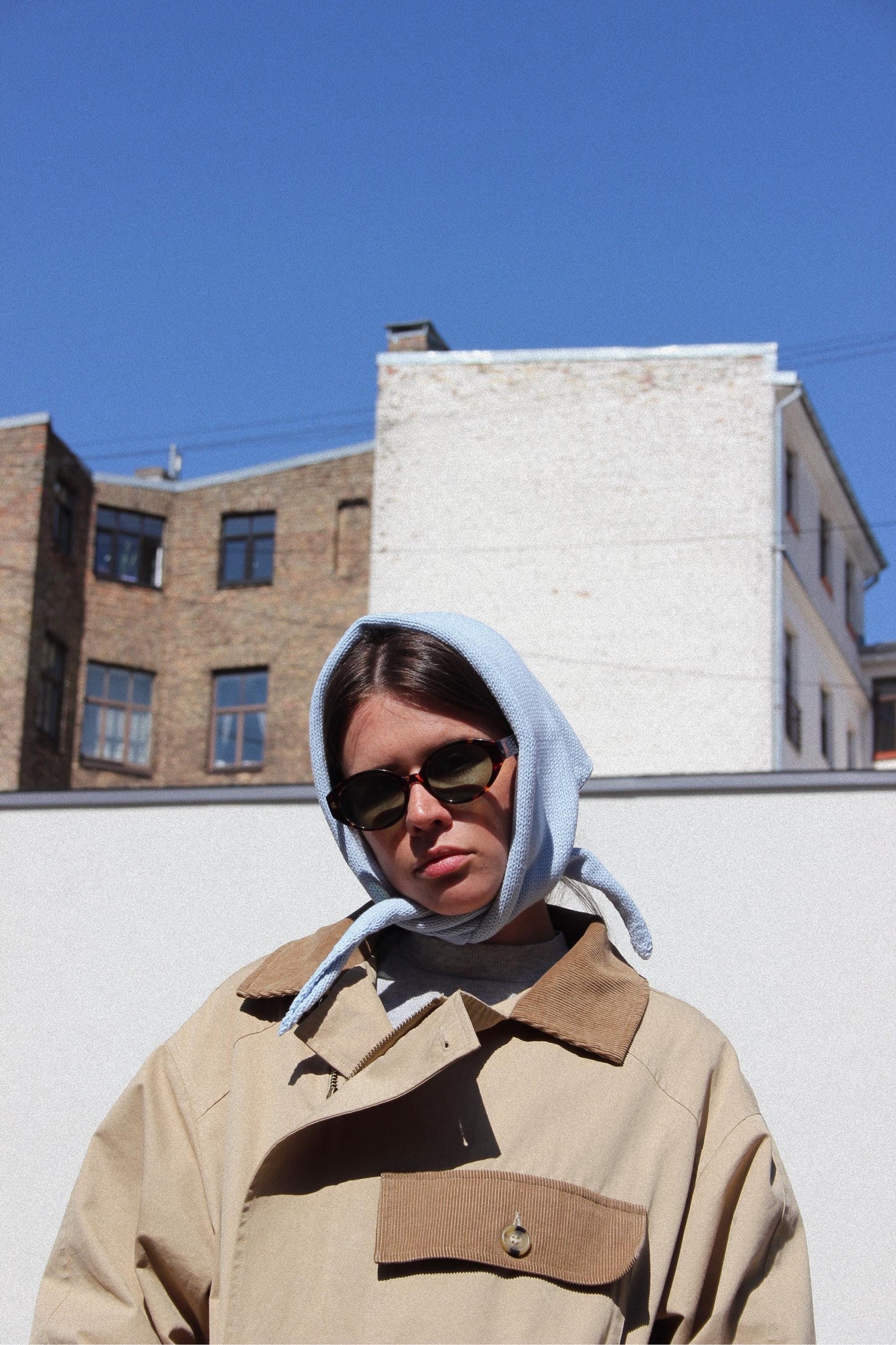 Hand - knitted Spring Headscarf in Baby Blue