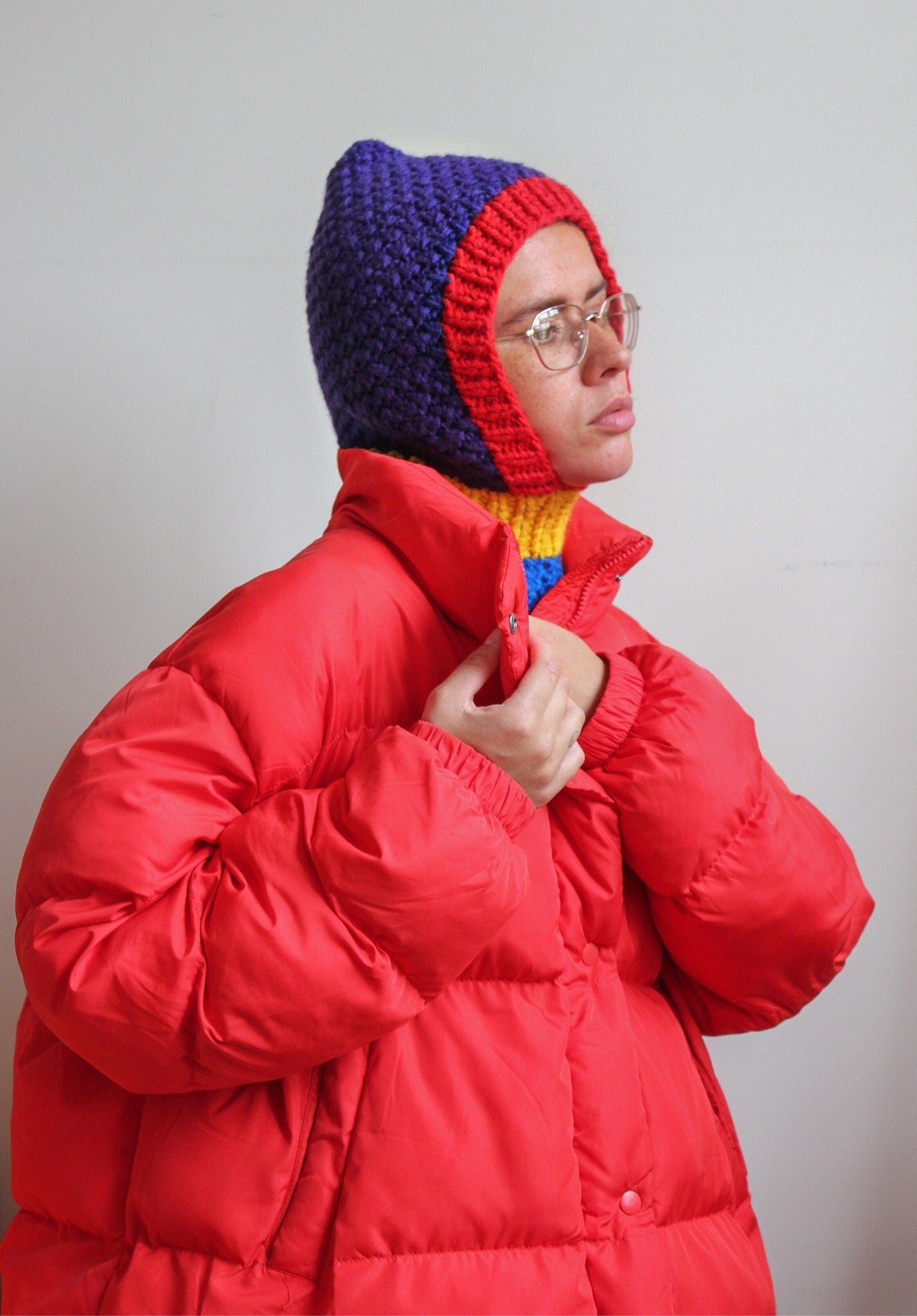 Multicolored Balaclava Woolen Chunky hat ,mango socky balaclava knit beanie,knit helmet,knit hat,crochet balaclava, knitted hood