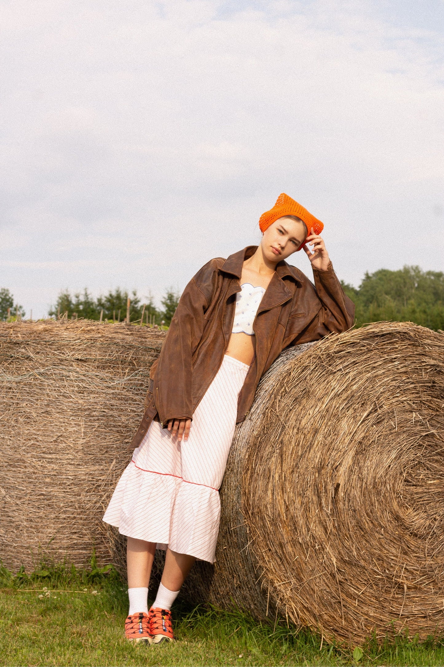 Crochet Mesh Headscarf in Orange