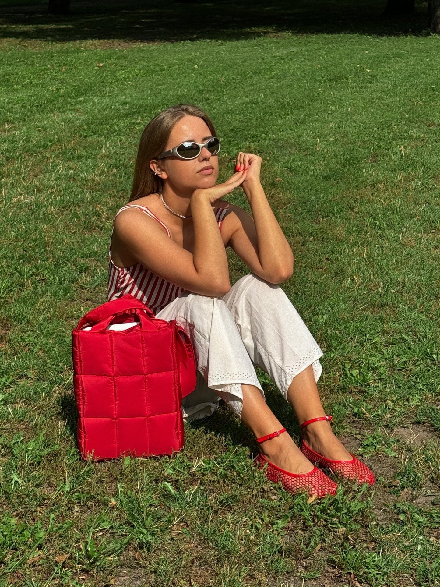 Pillow Puffer Laptop Bag in Red