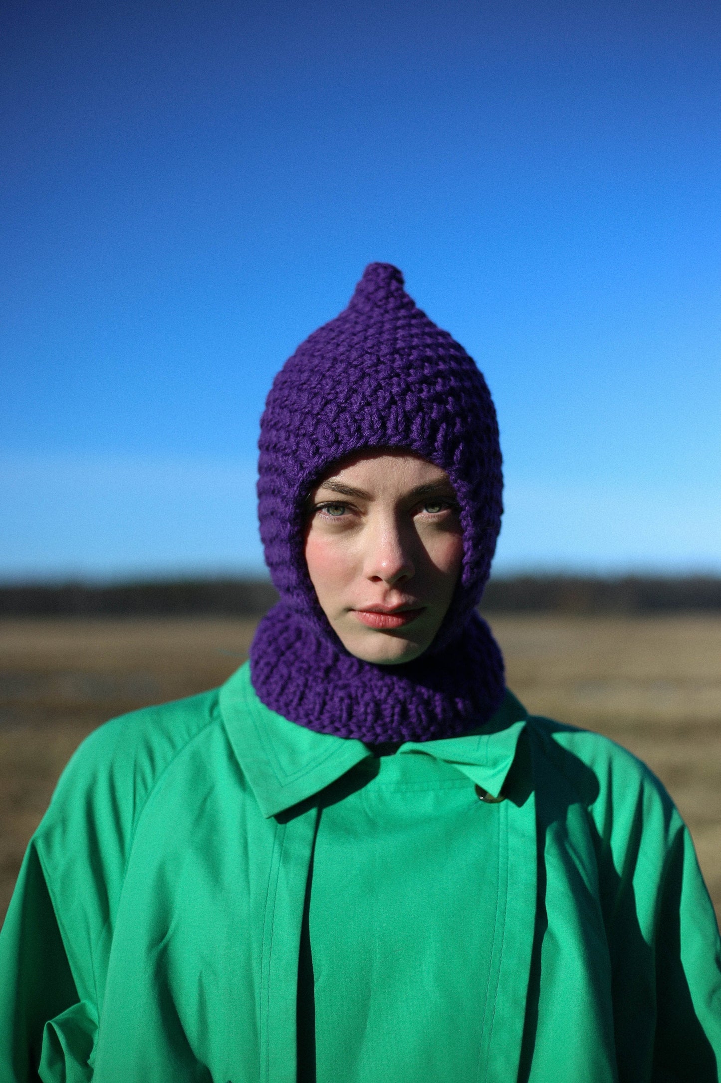 Hand-knitted Chunky balaclava in purple