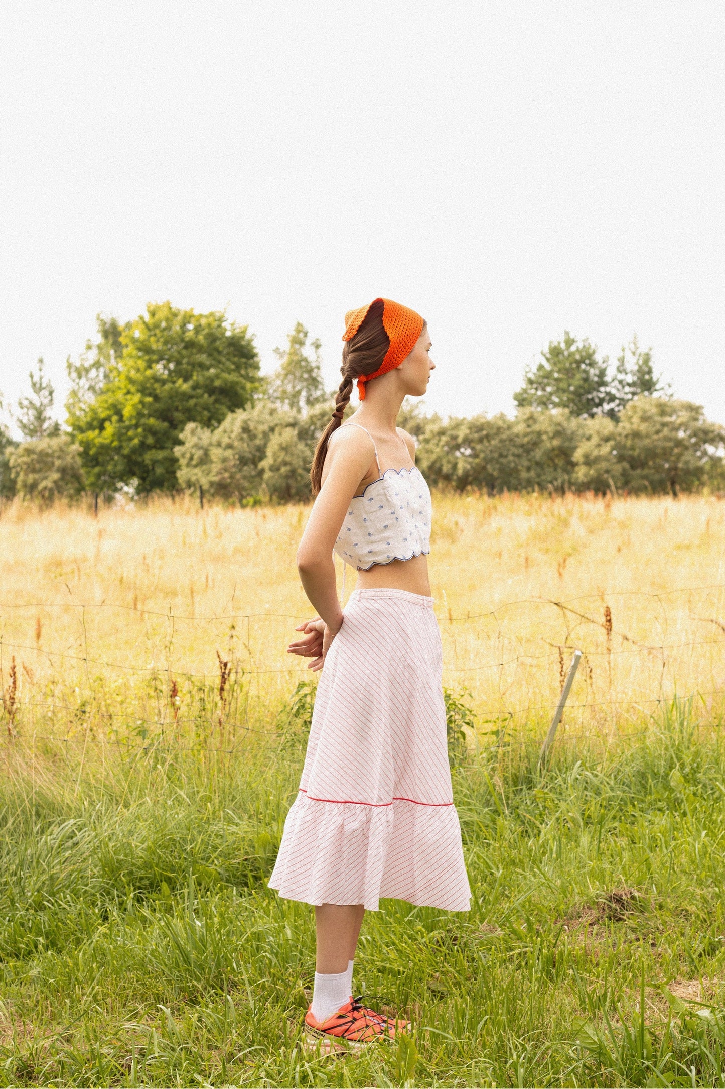 Crochet Mesh Headscarf in Orange