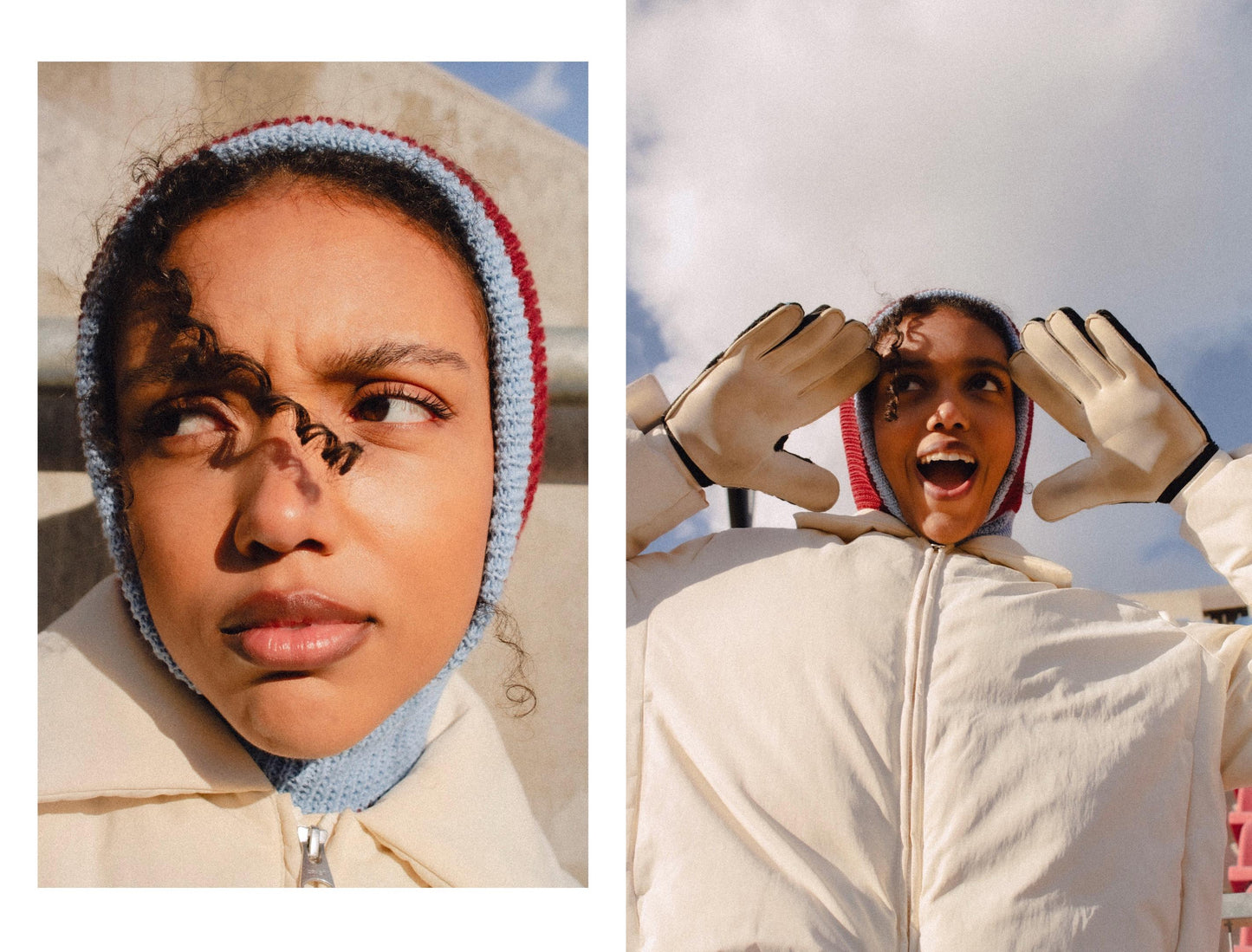 Merino Wool Balaclava in Burgundy & Baby Blue