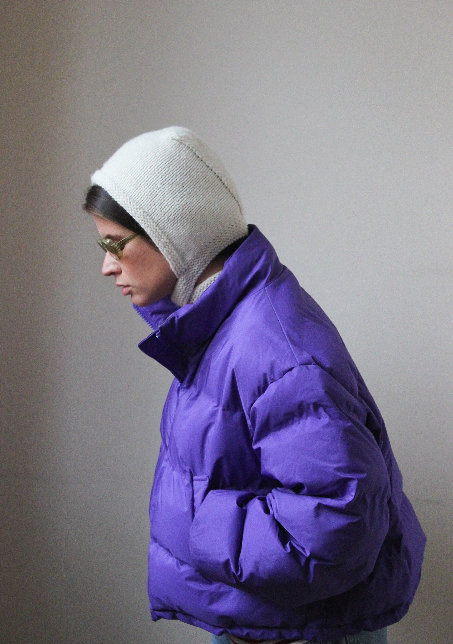 Hand-knitted Adult Bow Long Tie Bonnet hat in white