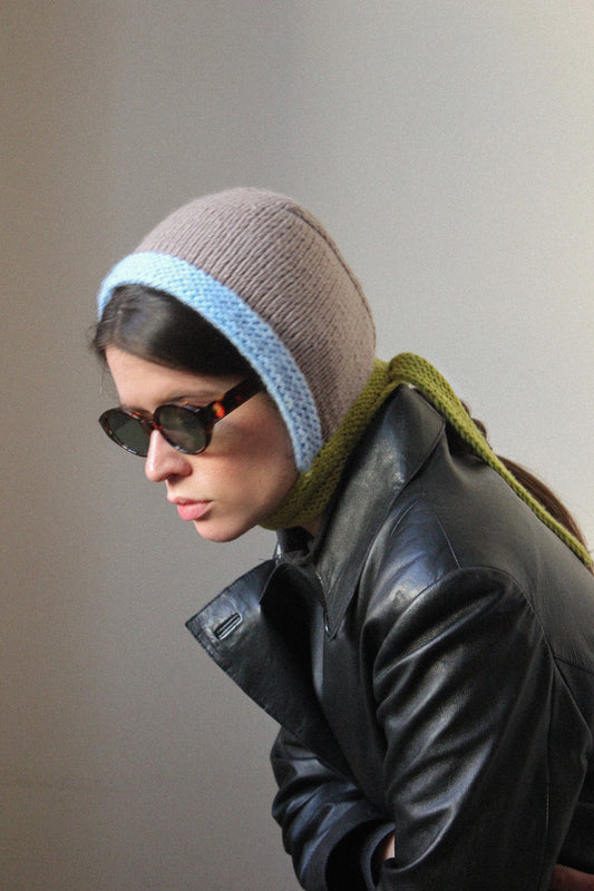 Hand - Knitted Multi Pastele Chunky Bow Tie Bonnet Hat