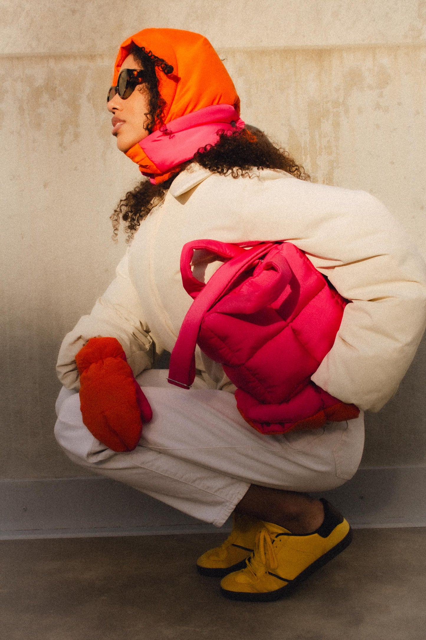 Pillow Headscarf - Balaclava in Orange & Hot Pink