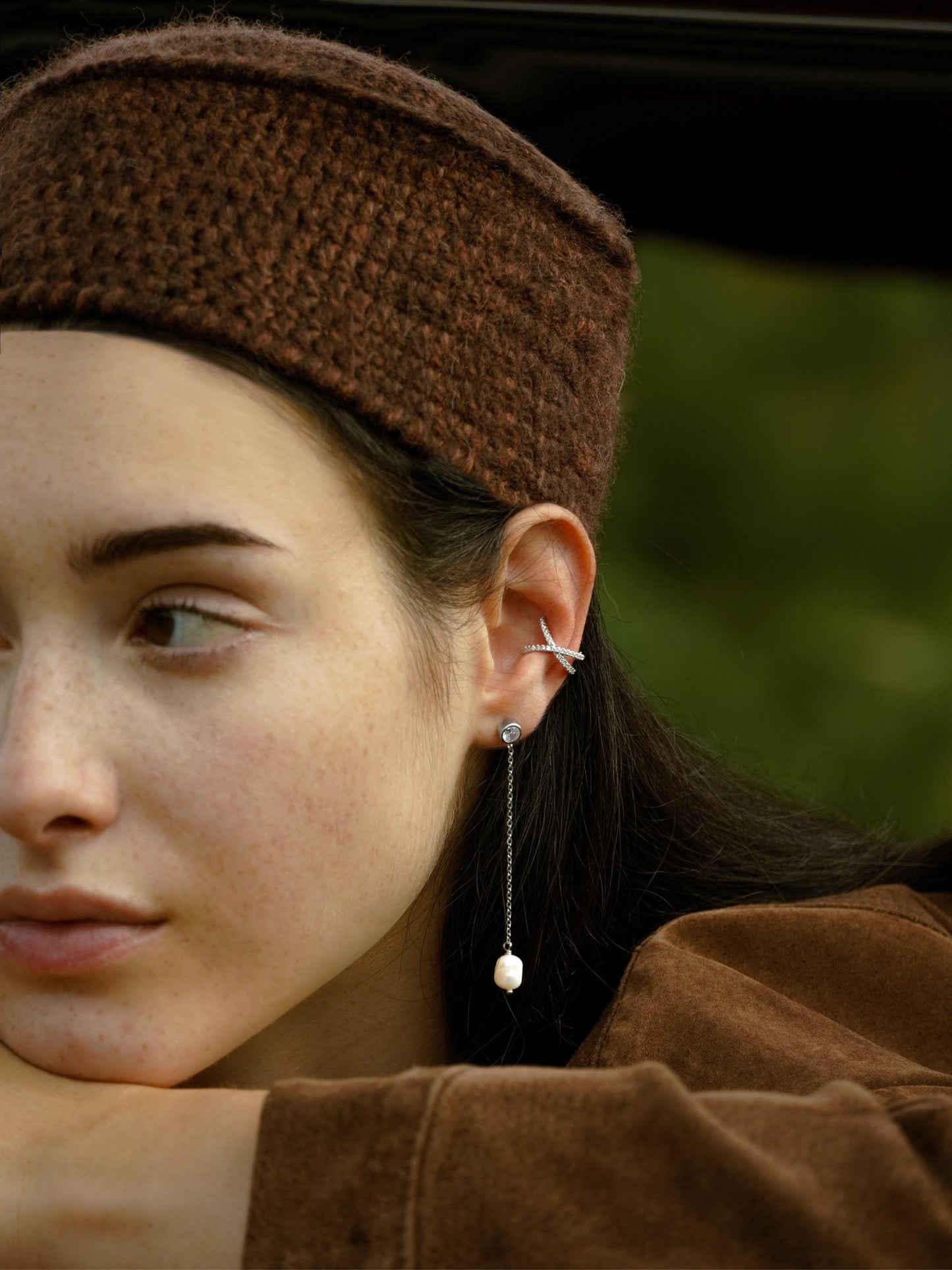 Crochet Merino Mohair Pillbox in Brown