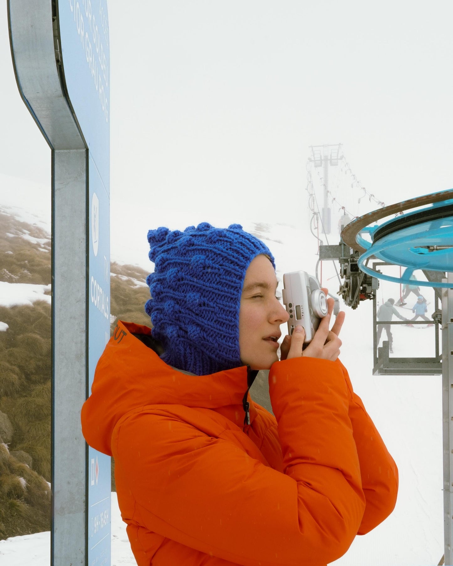 Blue Brains Balaclava, with dimensional tuck knitting technique