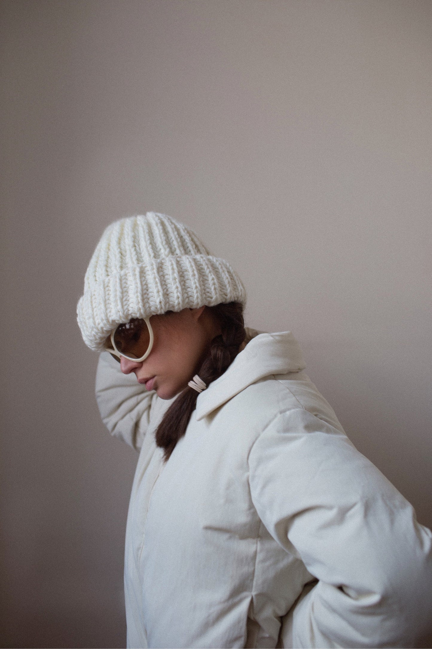 Woolen Super Chunky Beanie in Ivory