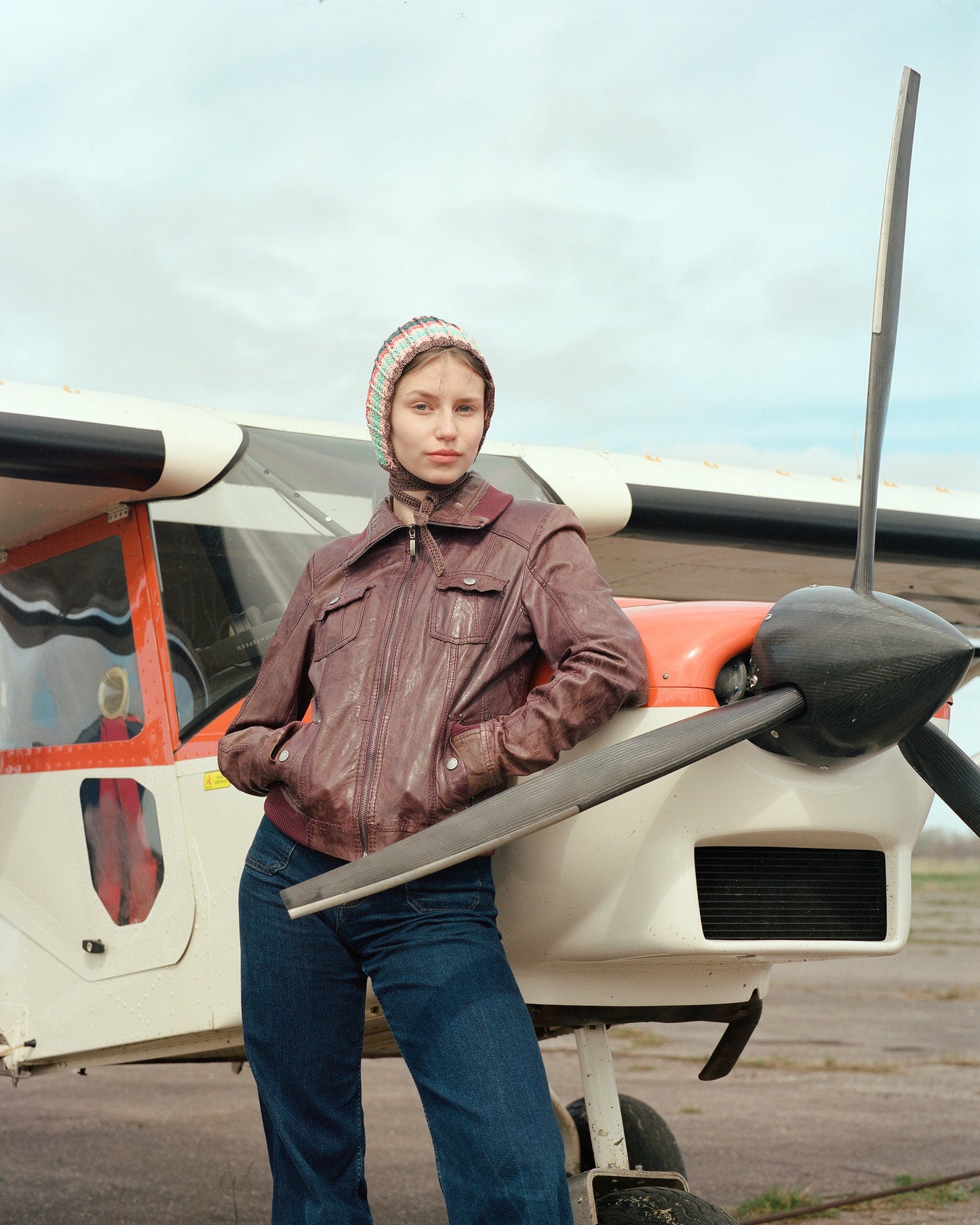 Adult Striped Multi Cotton Crochet Bow Tie Bonnet