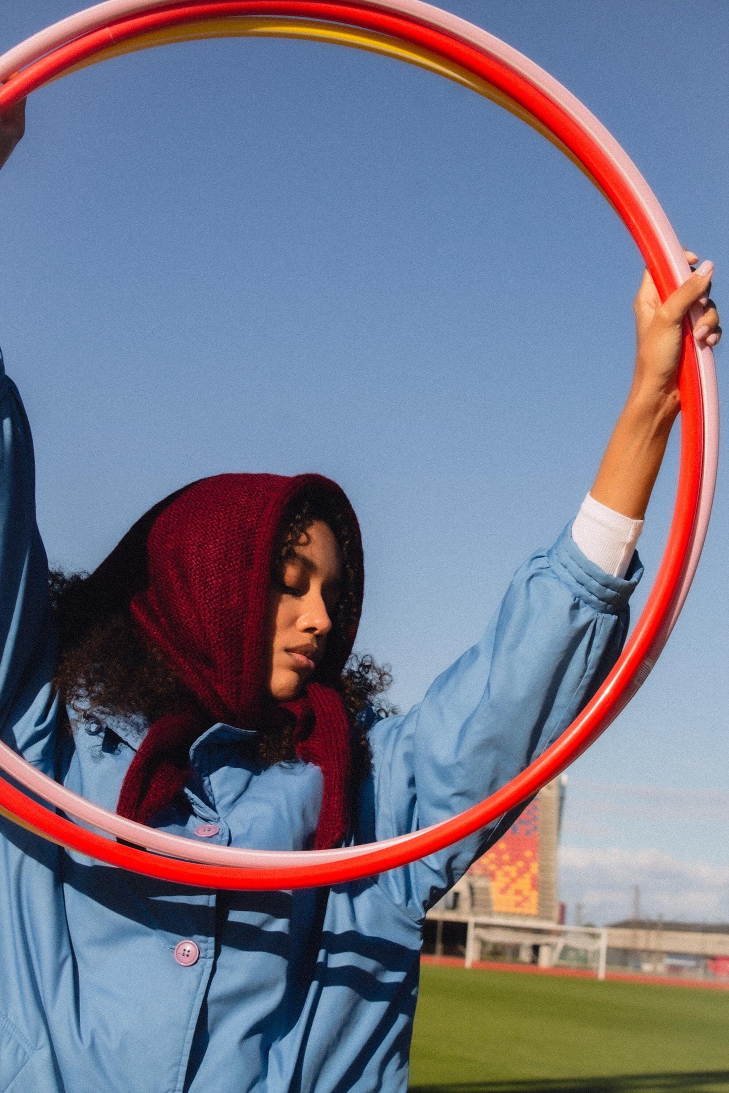 Hand - knitted Mohair Headscarf in Burgundy