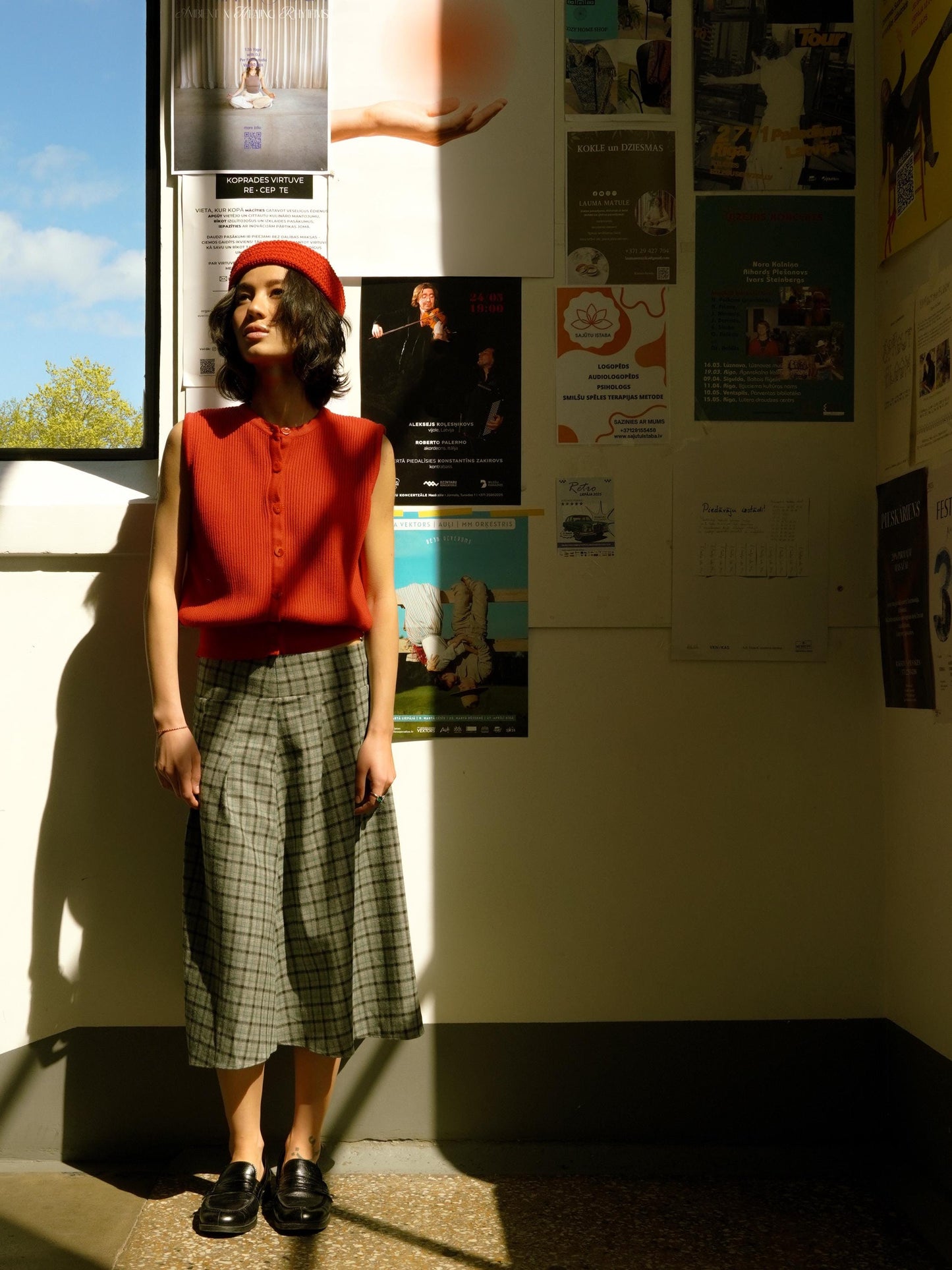 Knitted Premium Cotton Vest with random buttons in Red