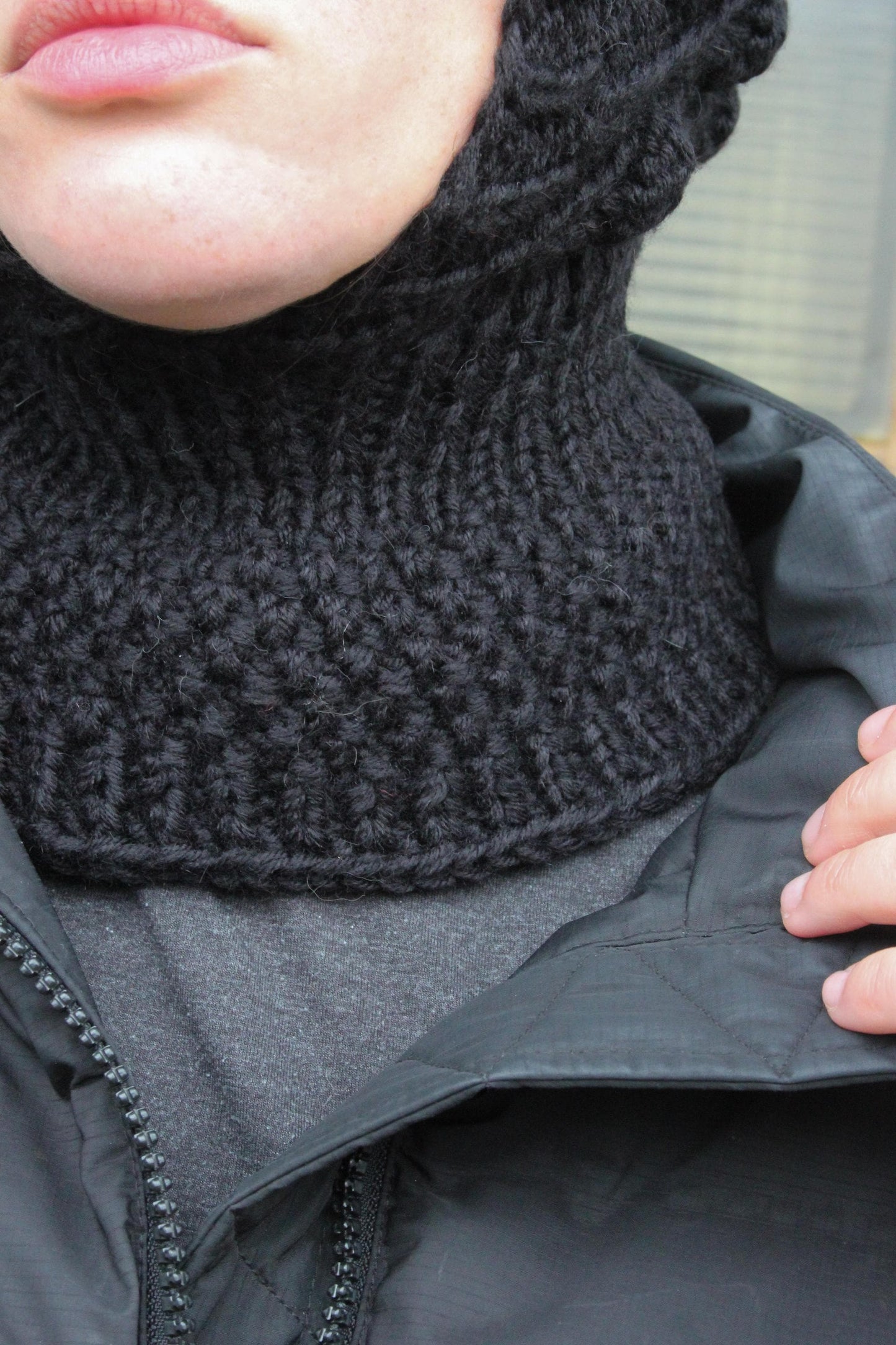 Black Brains Balaclava, with dimensional tuck knitting technique