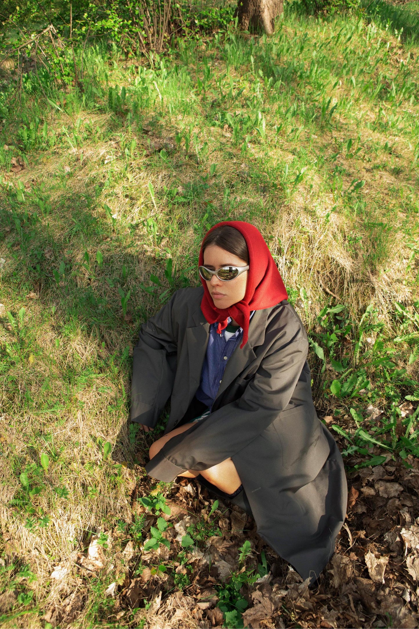 Hand - knitted Headscarf in Red