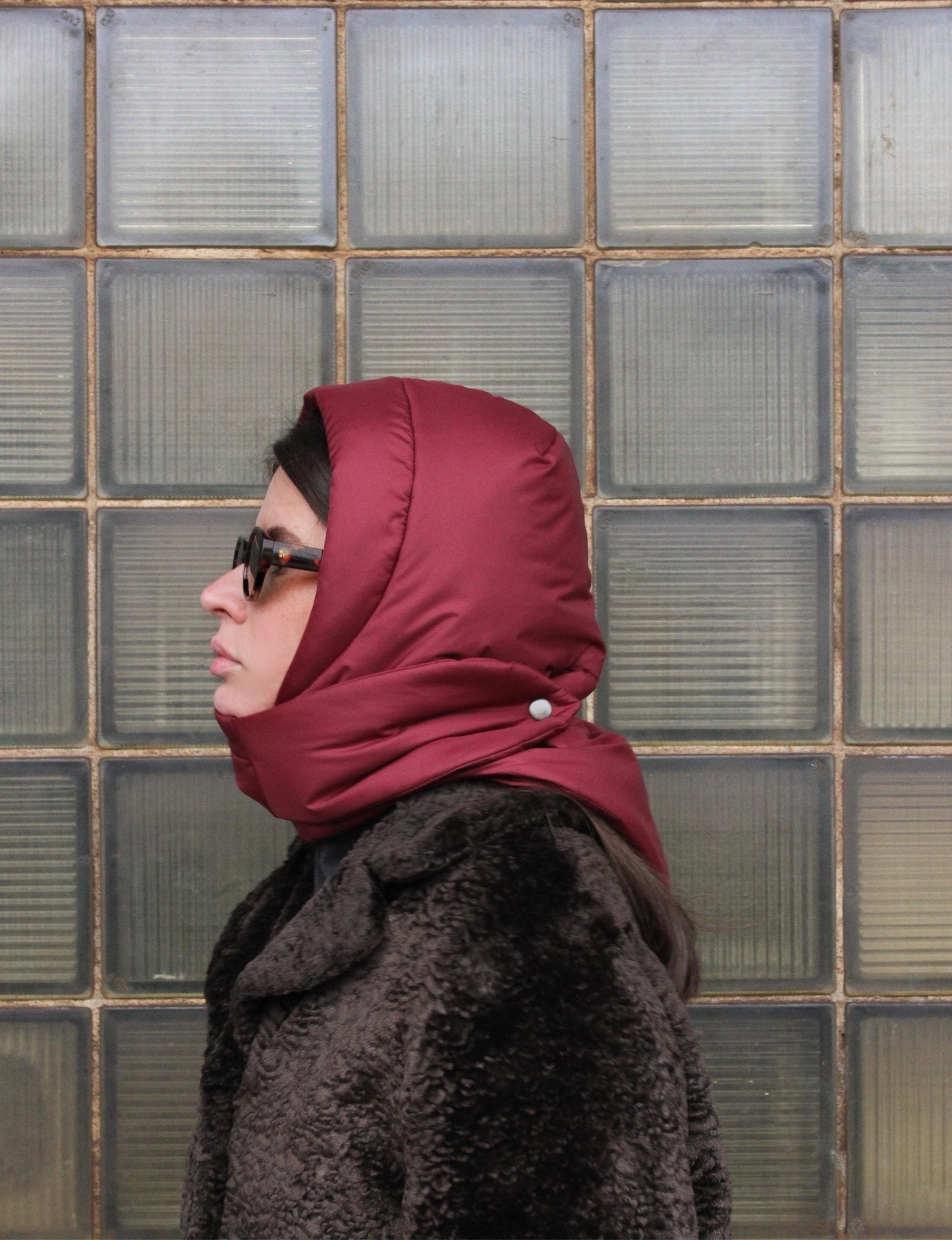 Pillow Puffer Headscarf - Balaclava in Burgundy