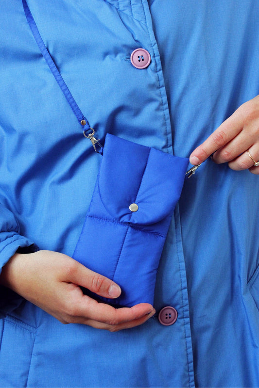 Pillow Puffer Phone pouch in Blue, Puffy Crossbody Phone Bag,Waterproof Padded Case with Strap,Hands-Free Pouch,Travel Gift for Her