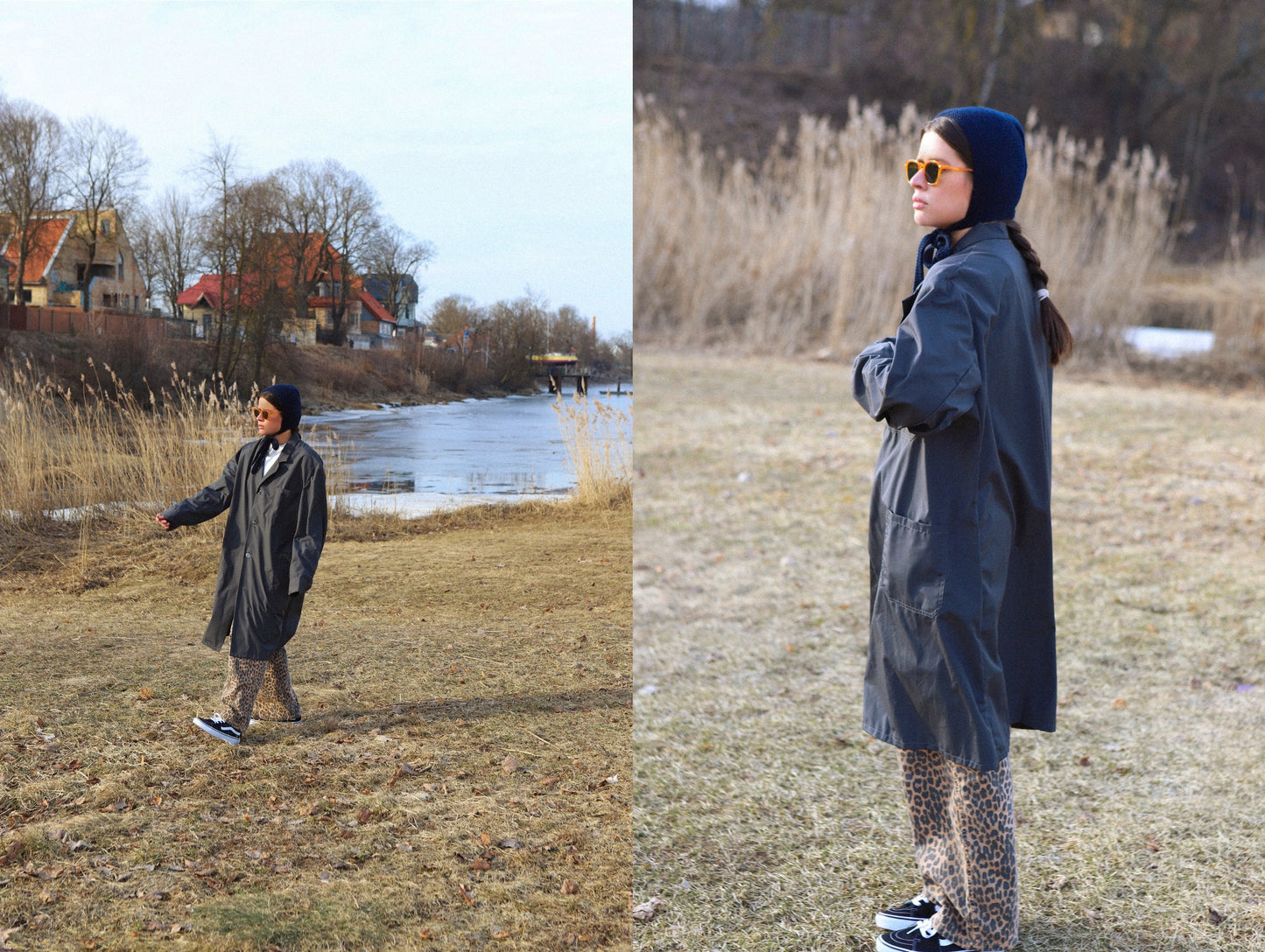 Hand-knitted Adult Bow Tie Bonnet hat in Navy