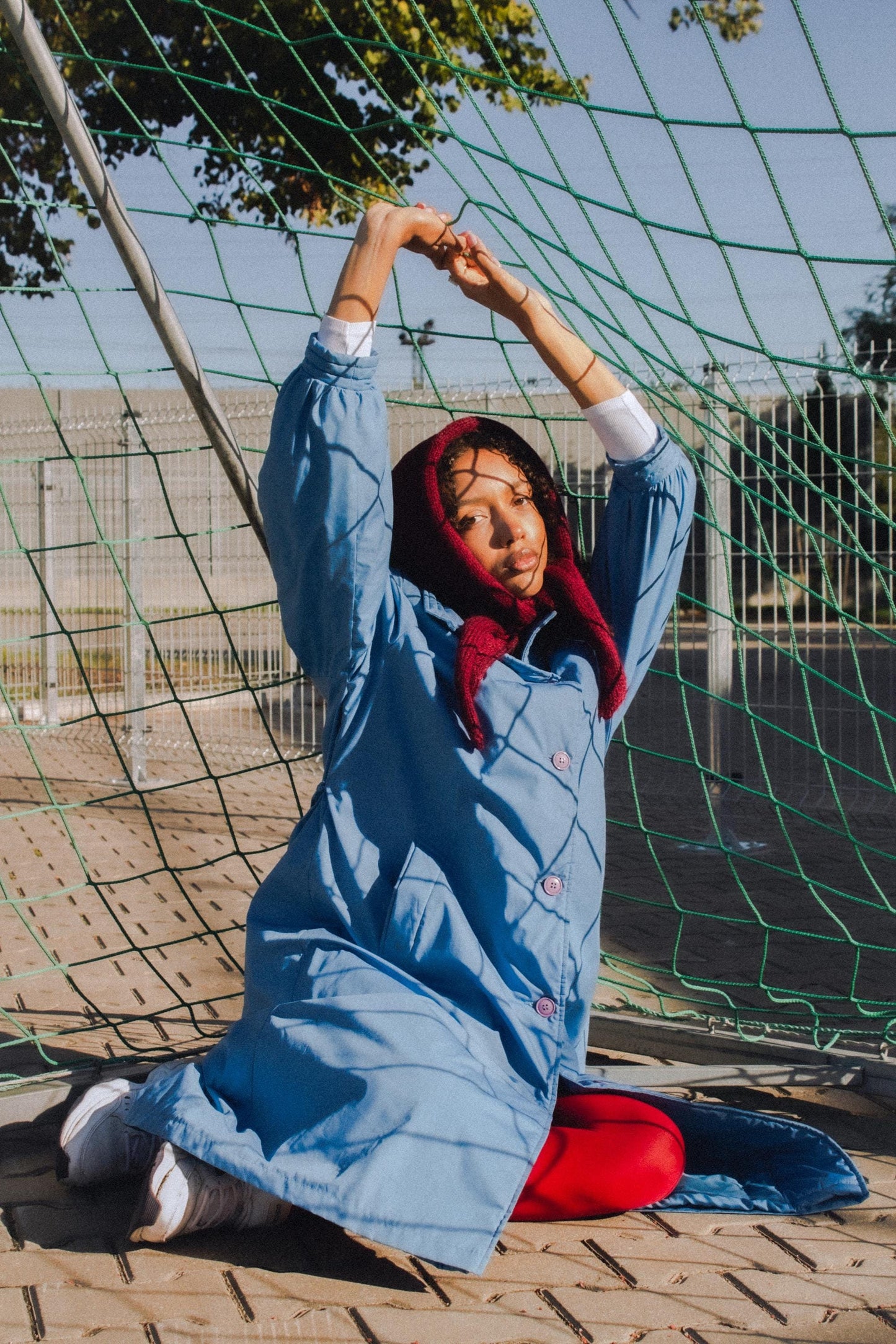 Hand - knitted Mohair Headscarf in Burgundy