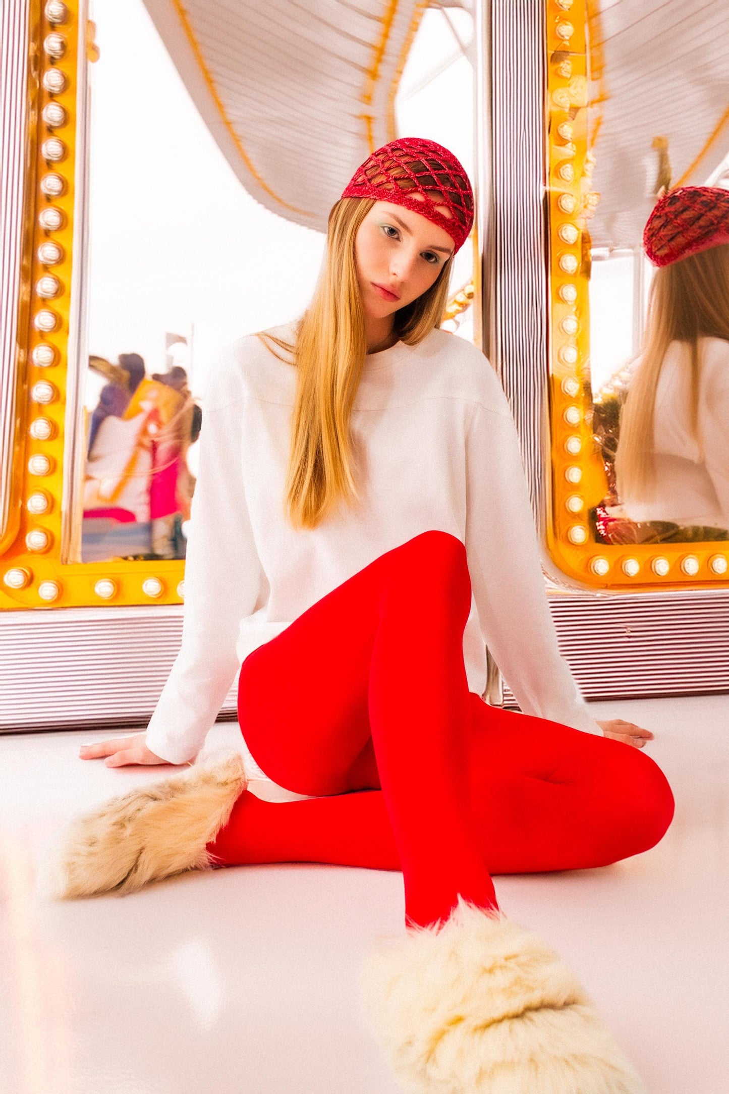 Premium Cotton Big Mesh Crochet Hat in Melange Red