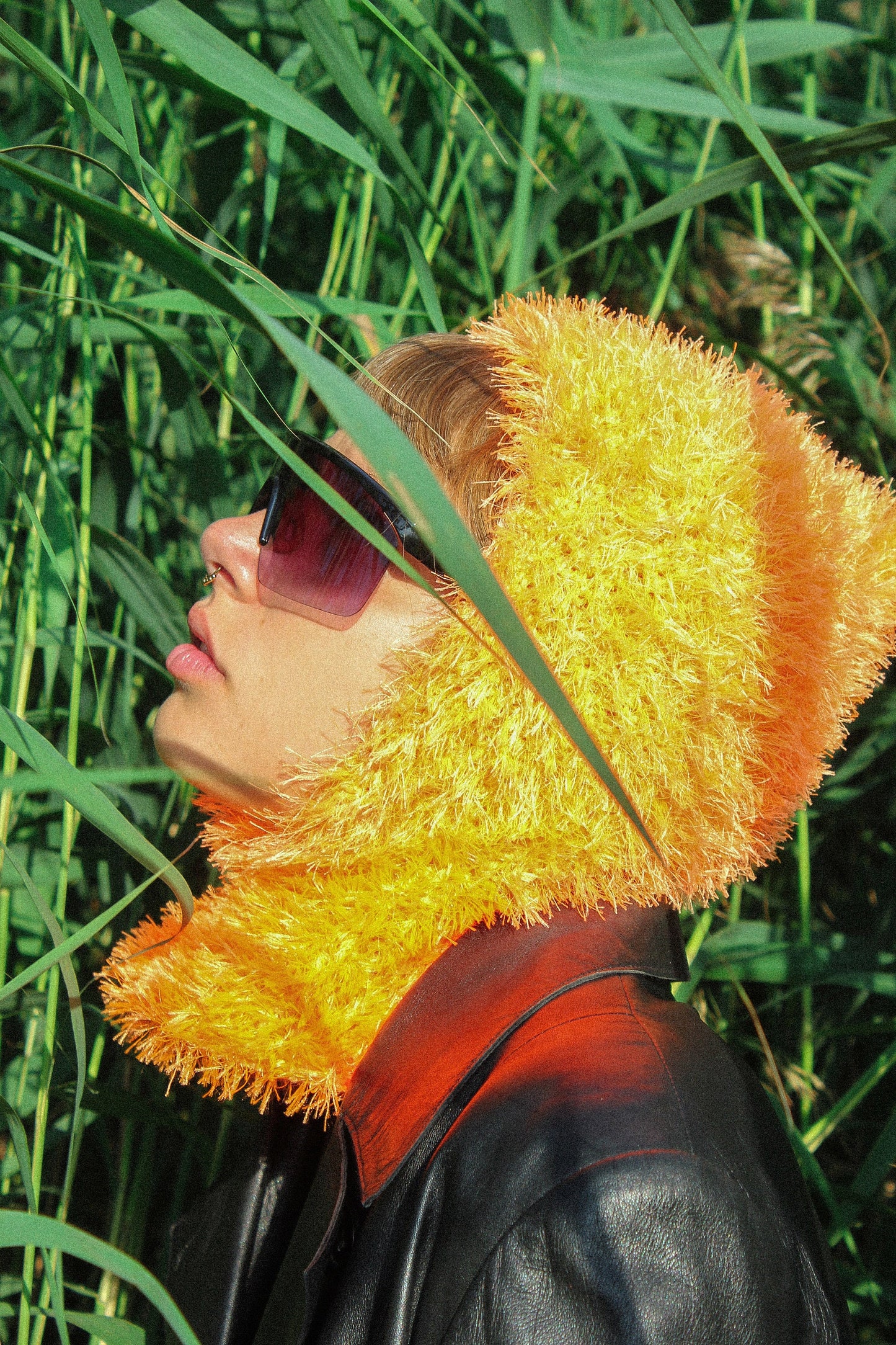 Fuzzy Yeti Faux Fur balaclava hat in mandarin orange