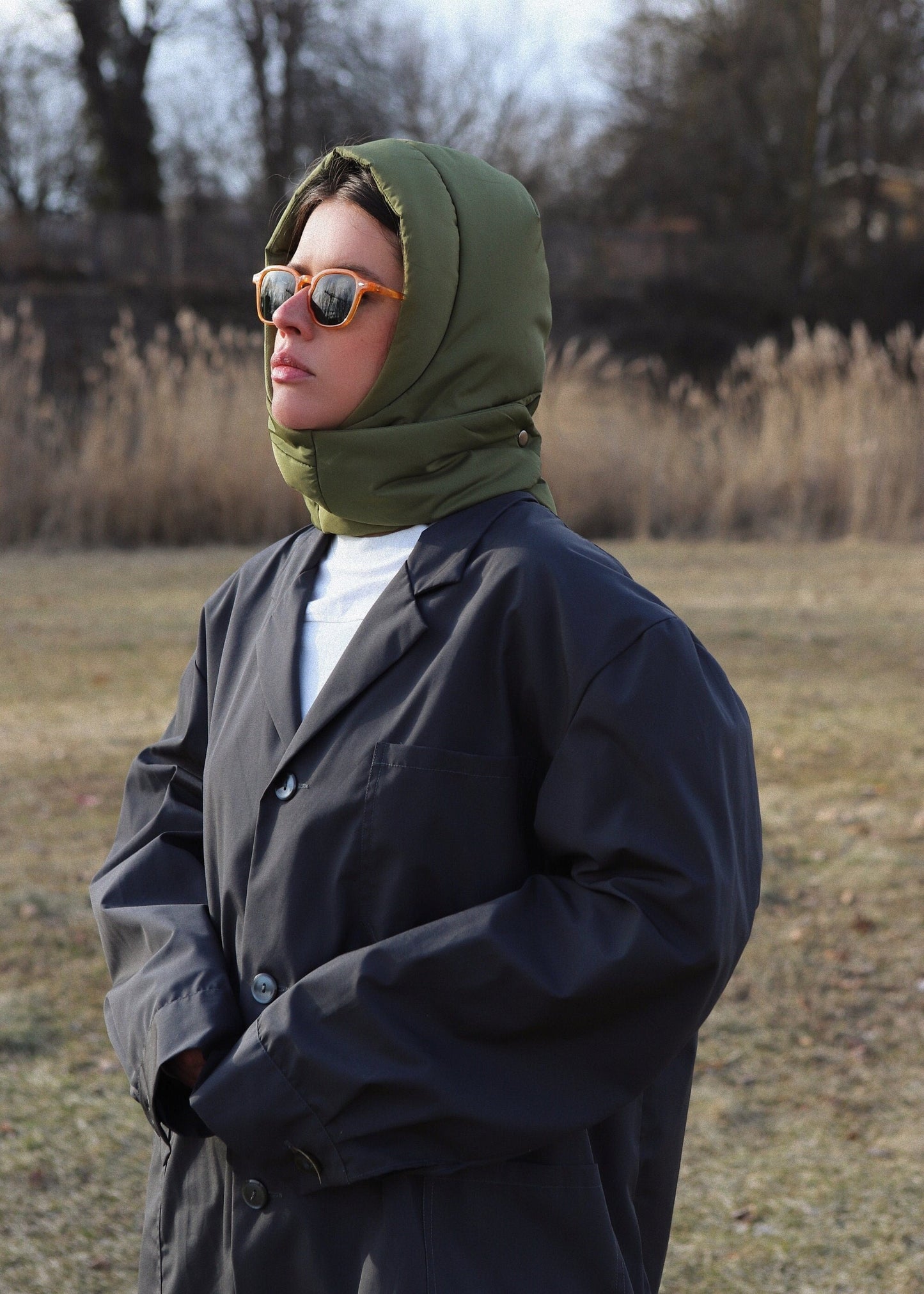 Pillow Puffer Headscarf - Balaclava in Khaki Green
