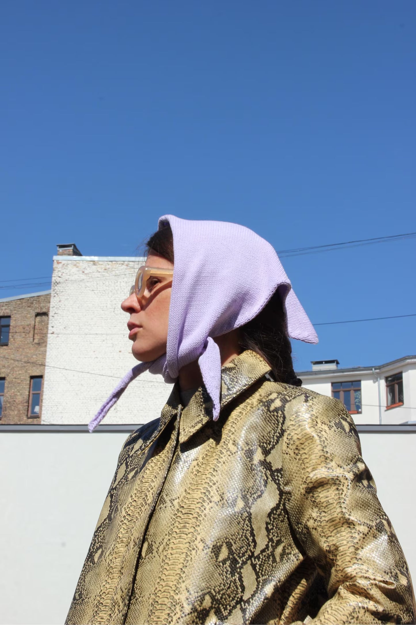 Hand - knitted Spring Headscarf in Lilac