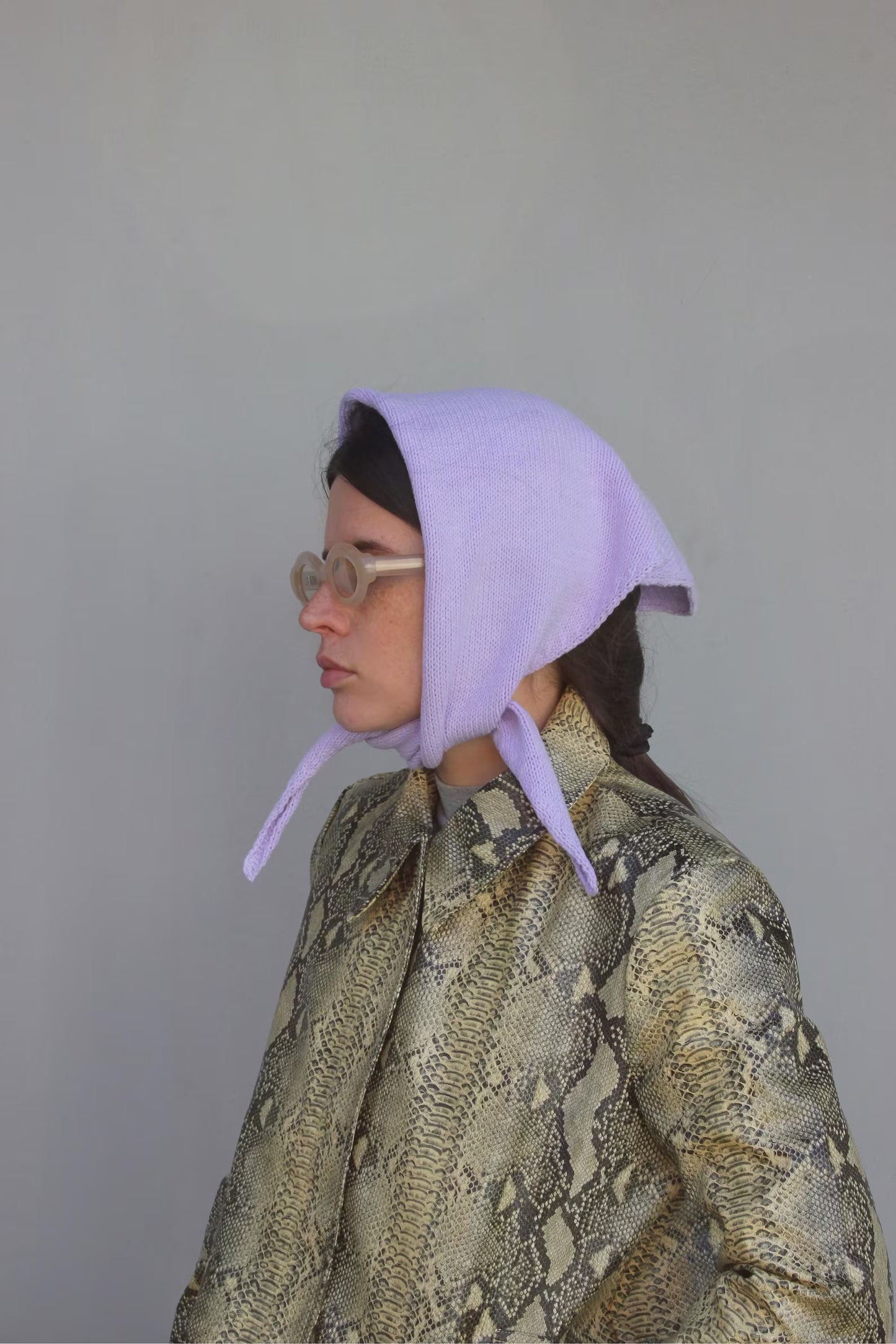 Hand - knitted Spring Headscarf in Lilac