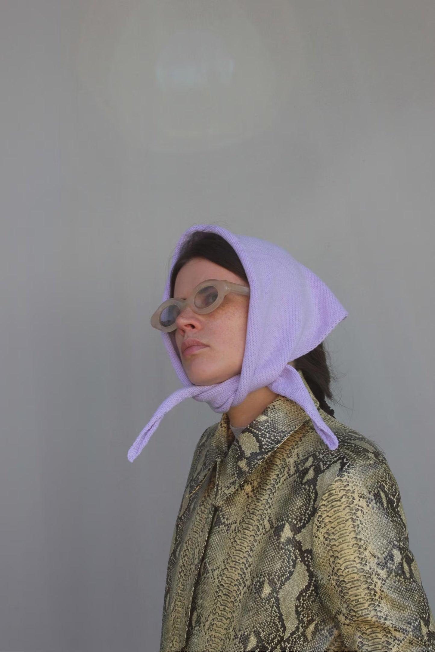 Hand - knitted Spring Headscarf in Lilac