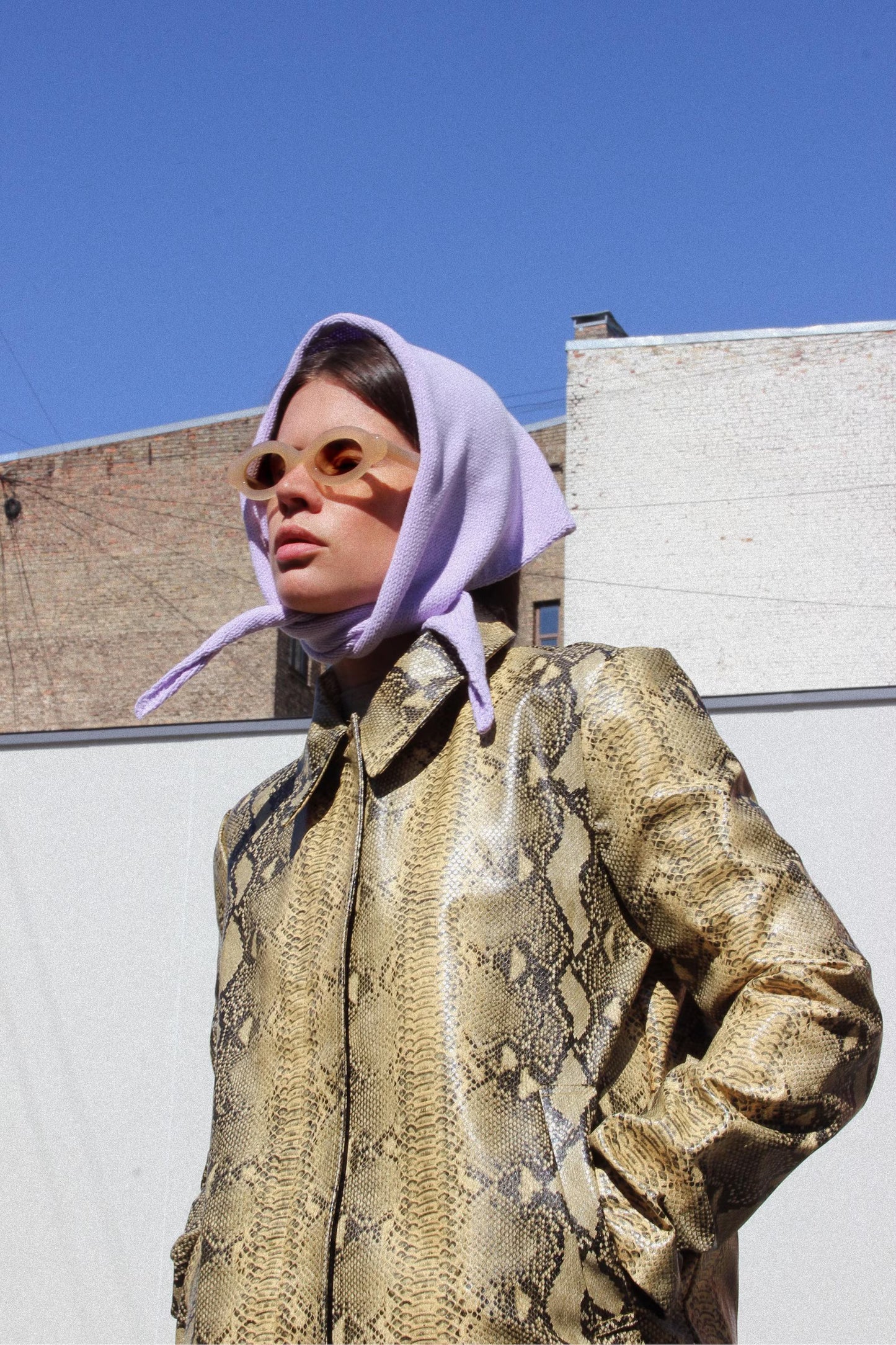 Hand - knitted Spring Headscarf in Lilac