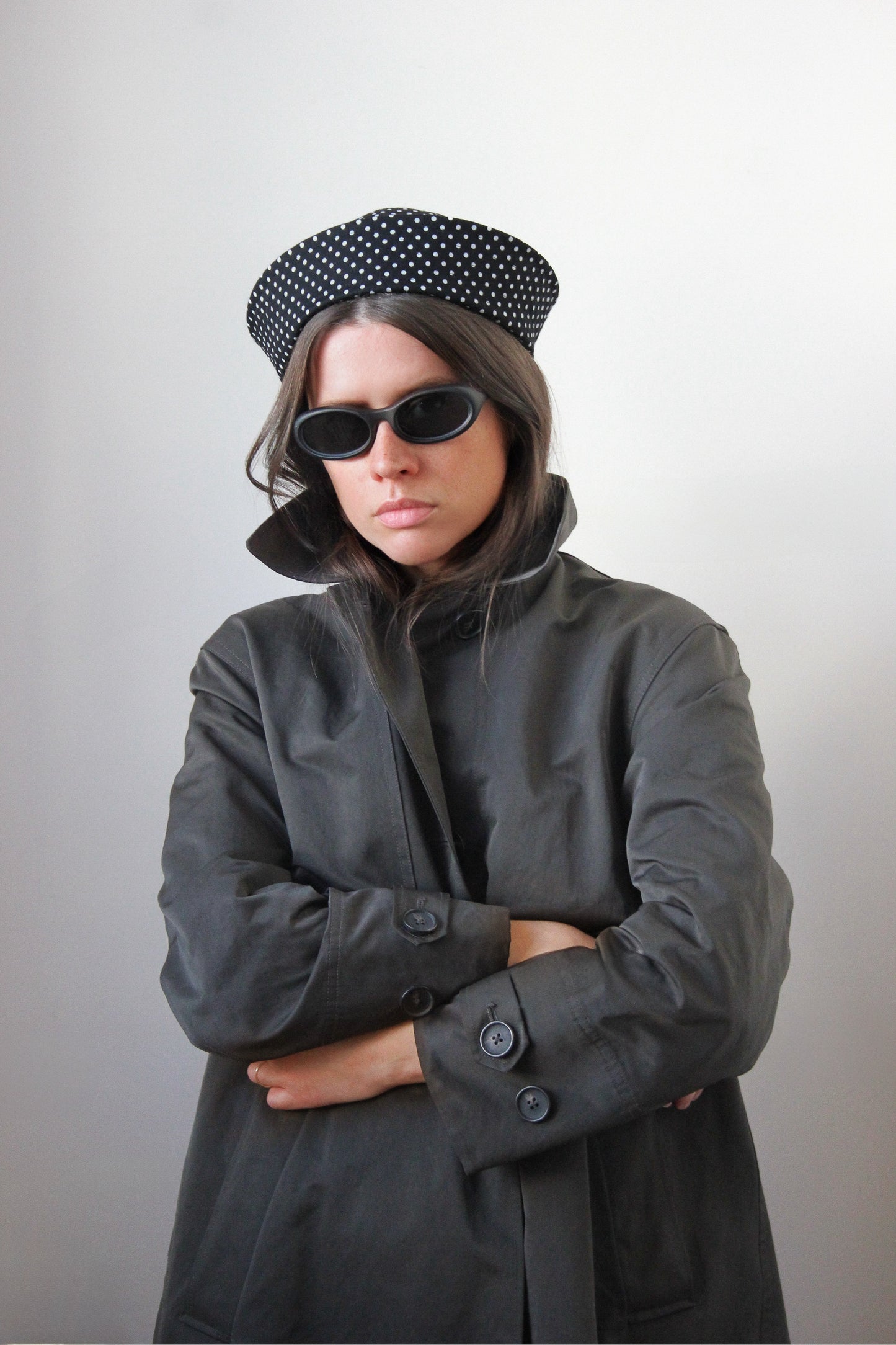 Polka Dot Marine Pillbox in Black