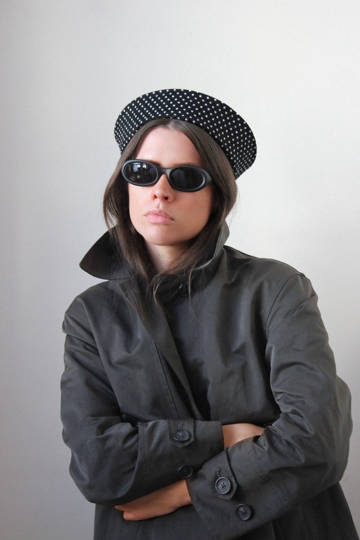 Polka Dot Marine Pillbox in Black
