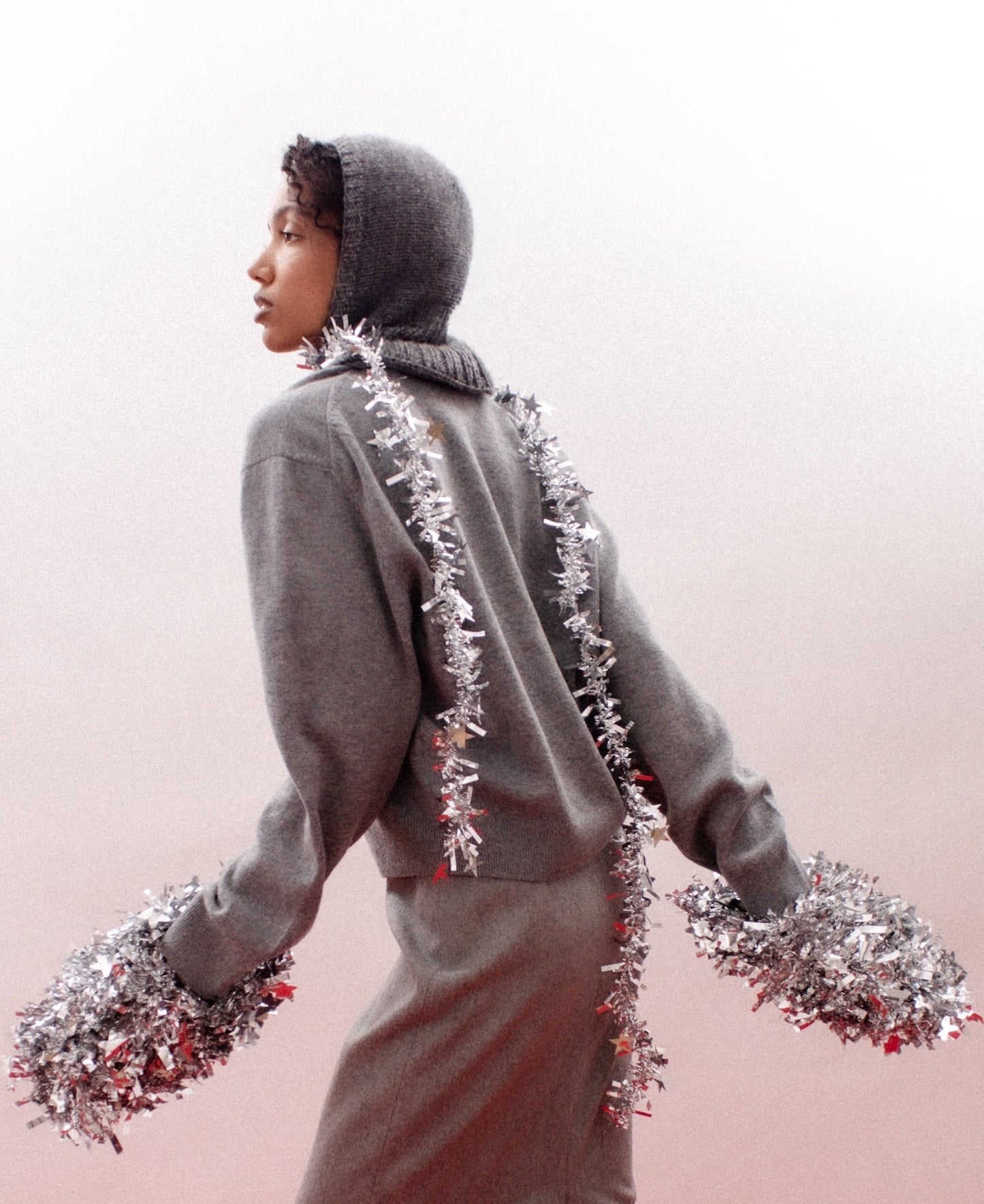 Merino Mohair Balaclava in Grey Mélange