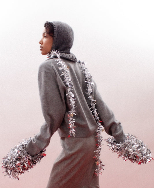 Merino Mohair Balaclava in Grey Mélange