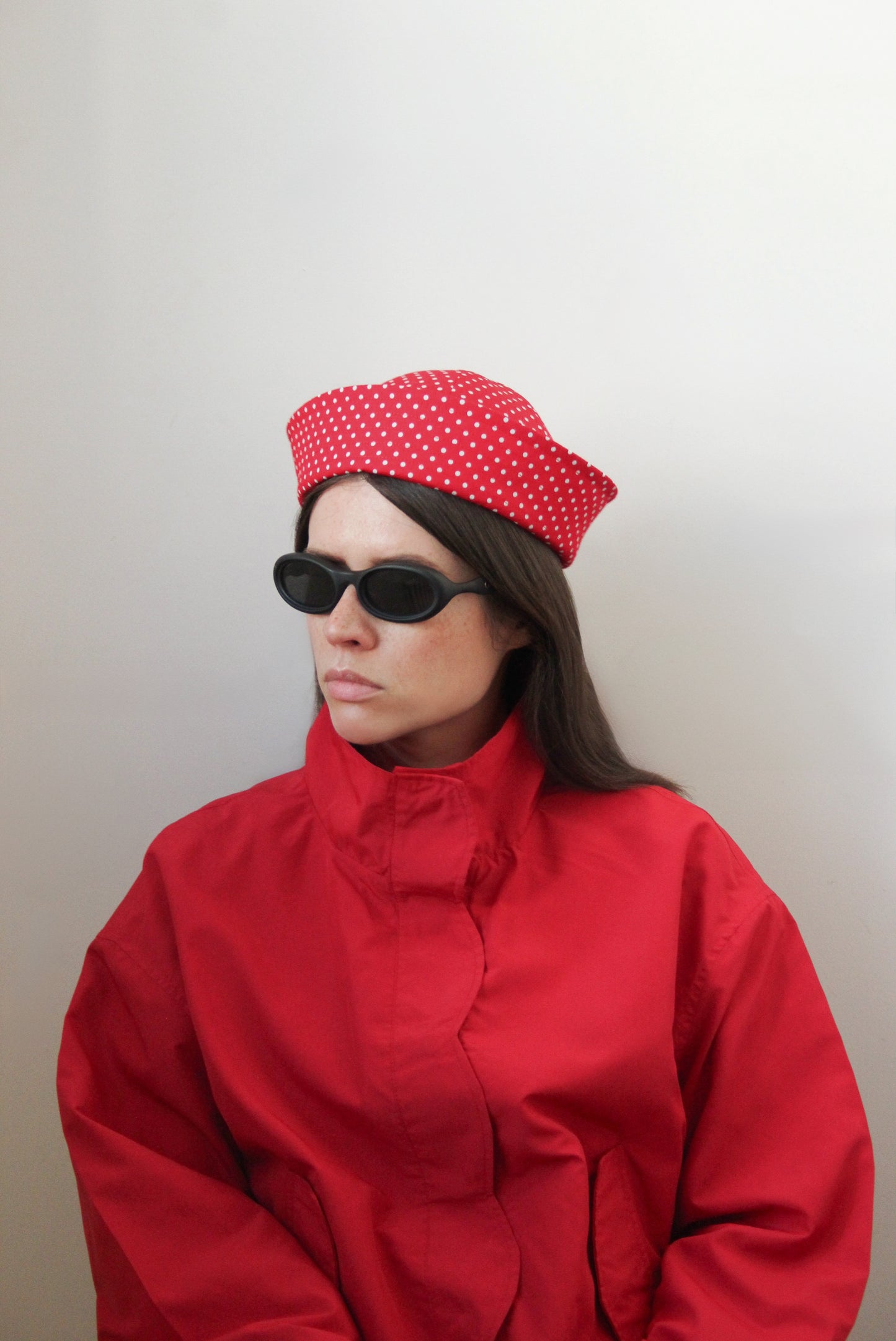 Polka Dot Marine Pillbox in Red