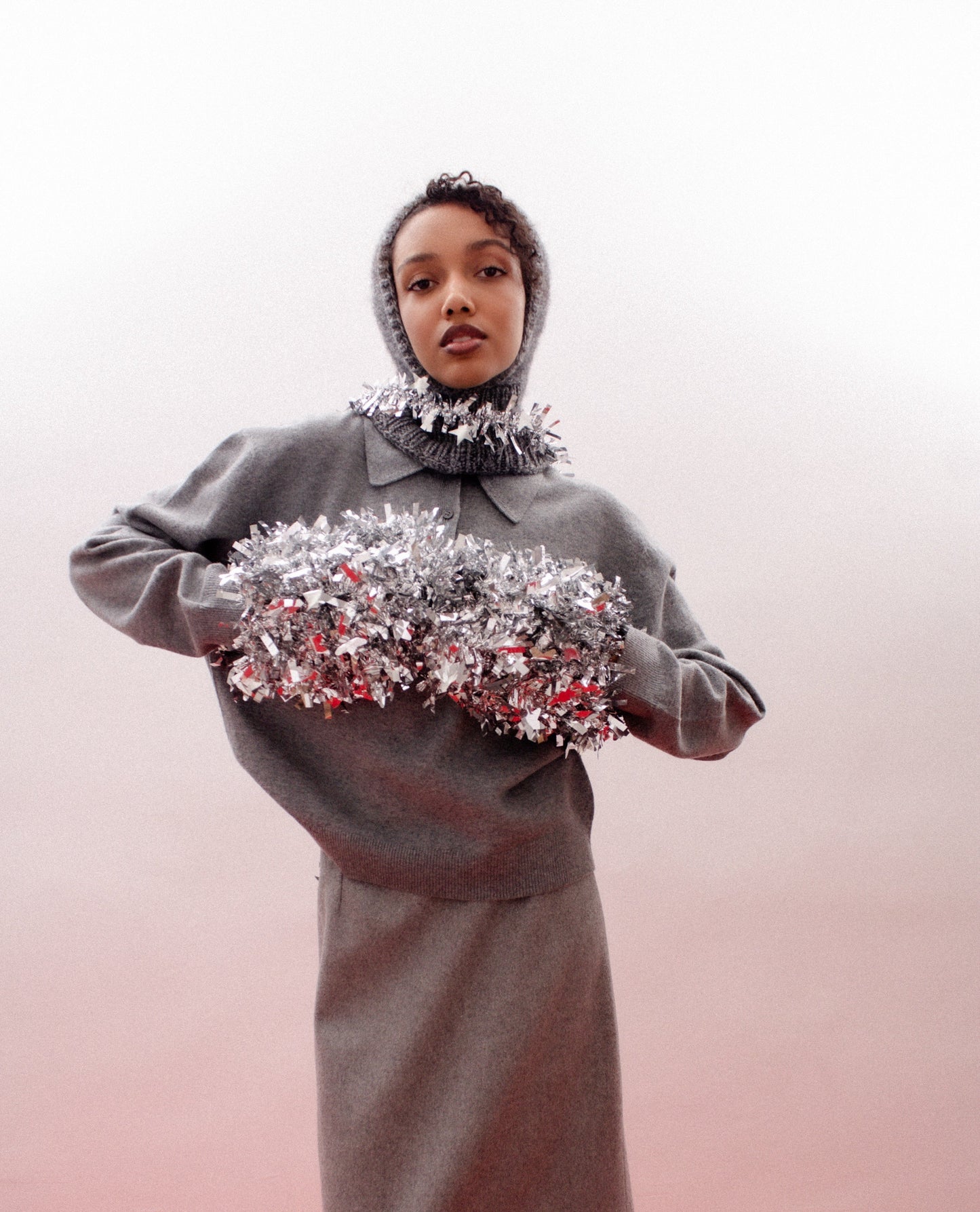 Merino Mohair Balaclava in Grey Mélange