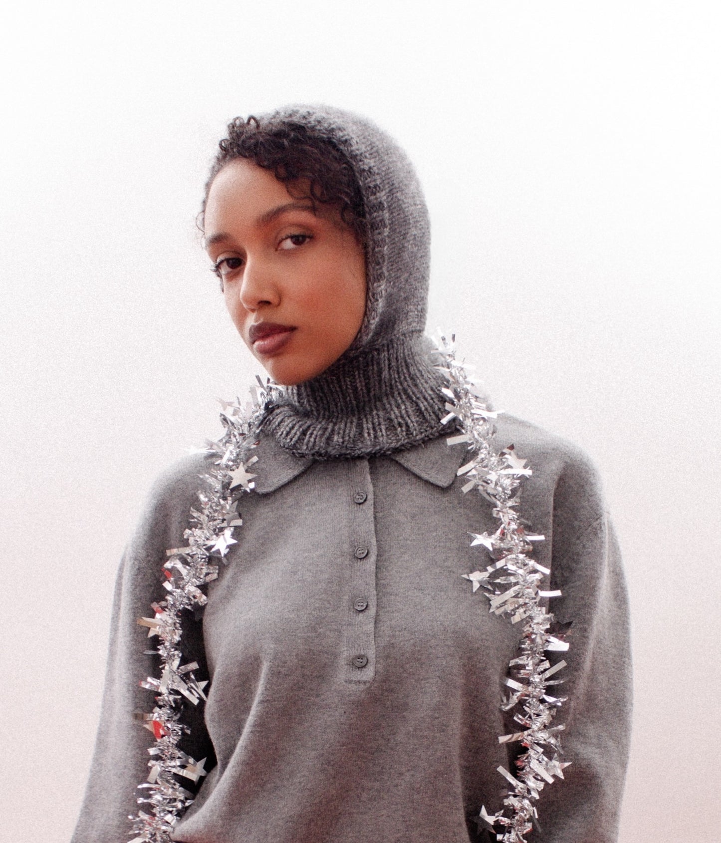 Merino Mohair Balaclava in Grey Mélange