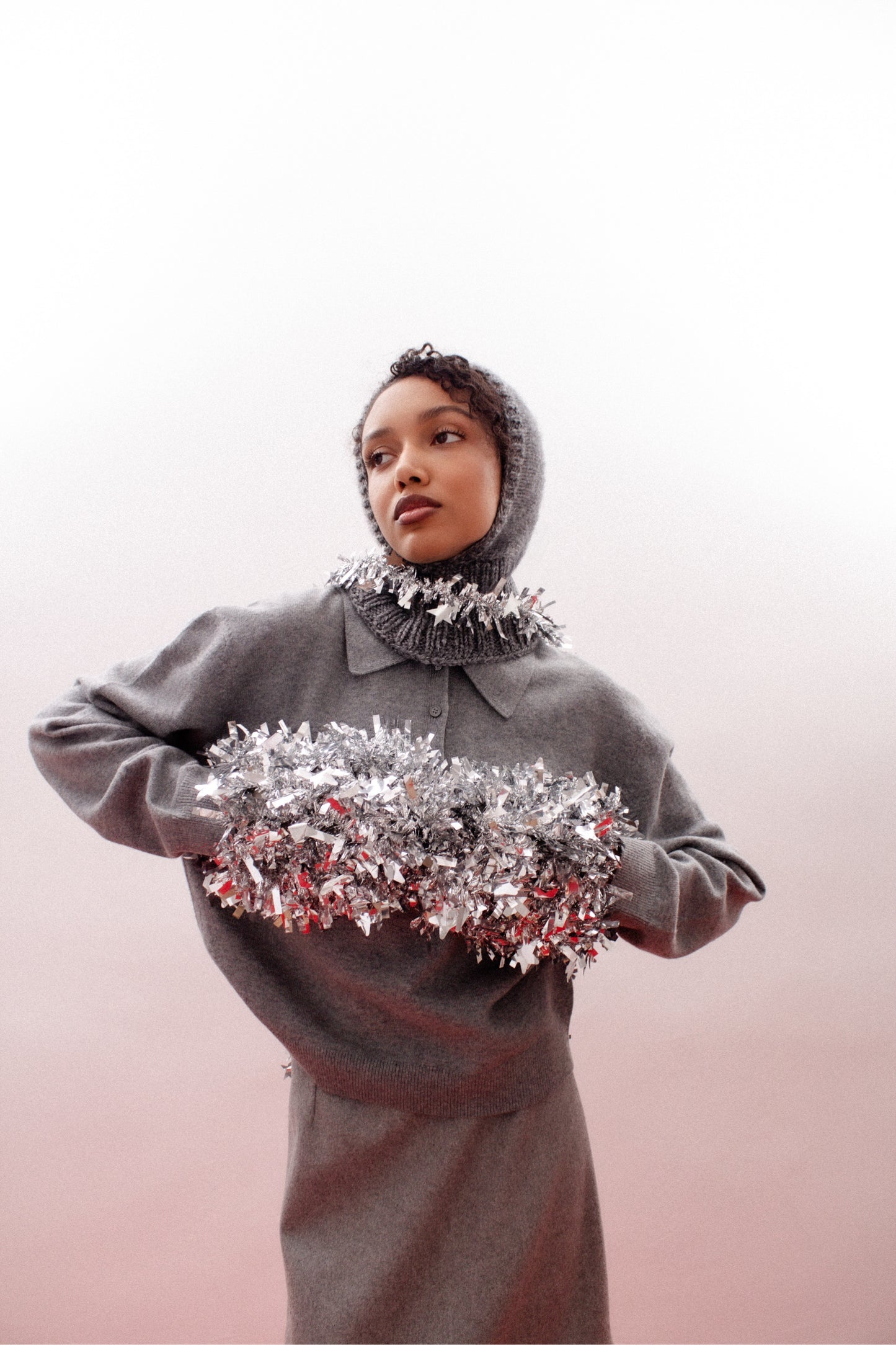 Merino Mohair Balaclava in Grey Mélange