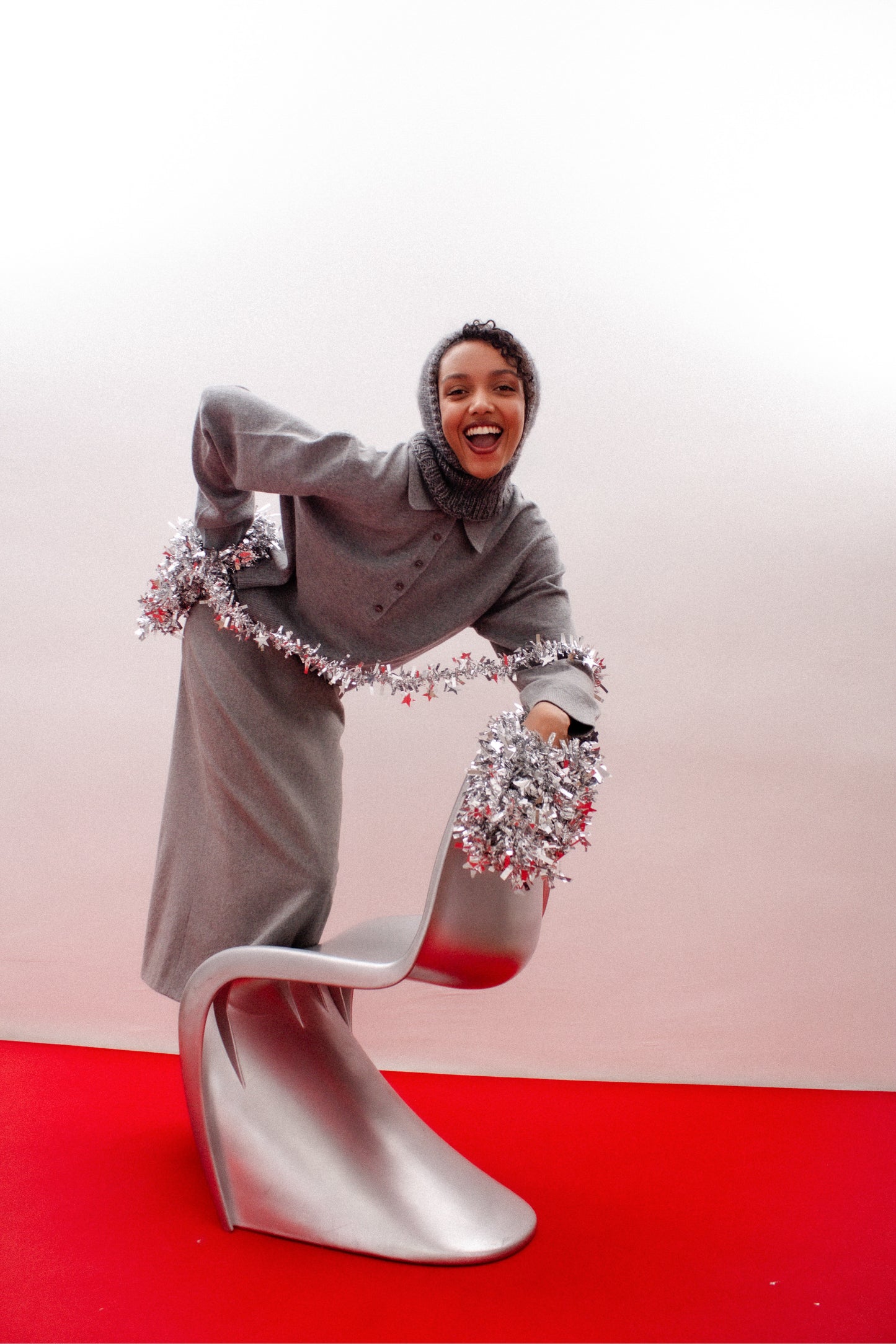 Merino Mohair Balaclava in Grey Mélange