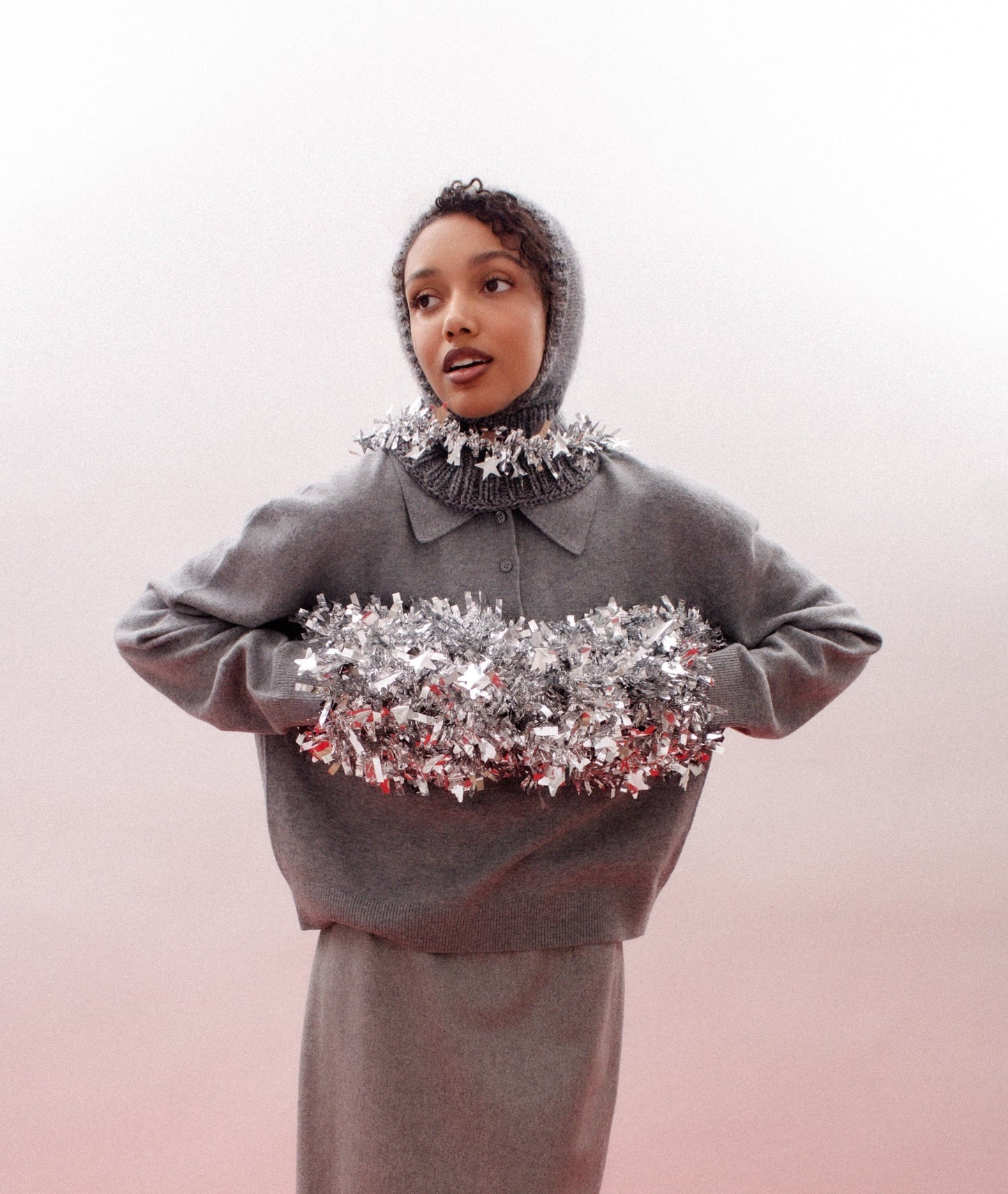 Merino Mohair Balaclava in Grey Mélange